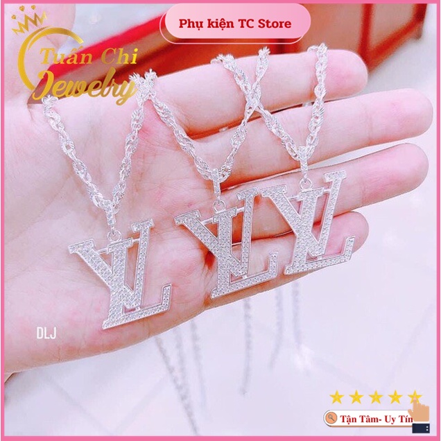 ♥️ẢNH THẬT♥️ Mặt Dây Chuyền Nữ- Mặt Vòng Cổ Bạc Hình Chữ L.V Đính Đá Cực Sang