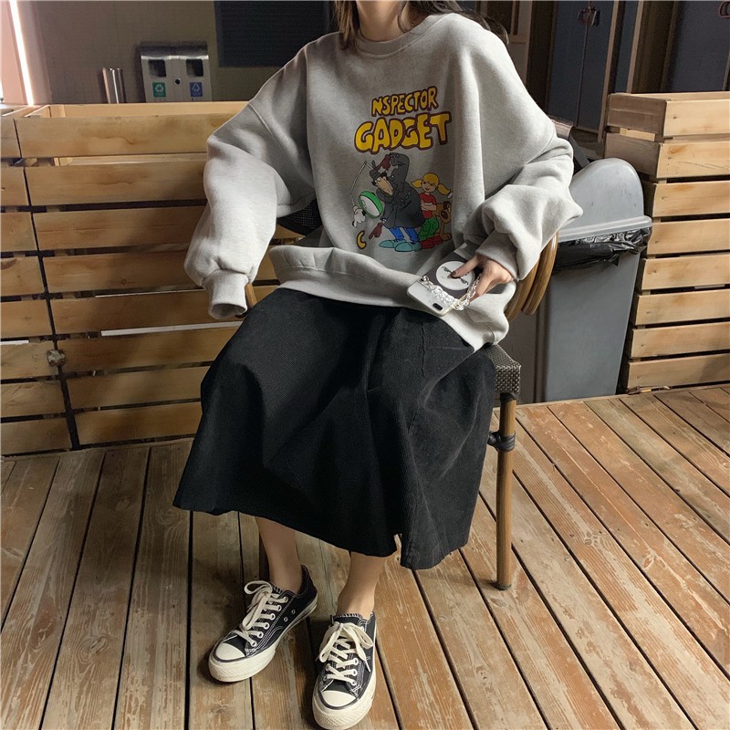 [Áo sweater nữ form rộng phong cách ulzzang hàn quốc],áo sweater nữ unisex in hoạt hình GADGET thời trang du lịch đi học