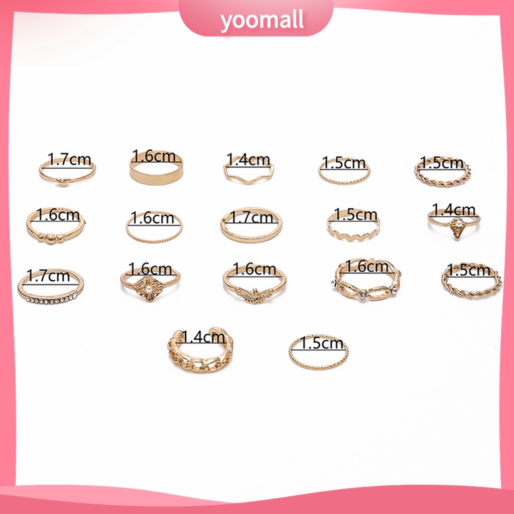 Yomall♡ Set 17 Nhẫn Đốt Ngón Tay Đính Hạt Giả Ngọc Trai
