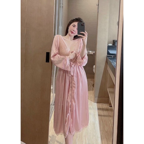Đồ Ngủ Đầm Gợi Cảm kèm Áo Choàng Lụa Latin cao cấp Váy nữ sexy