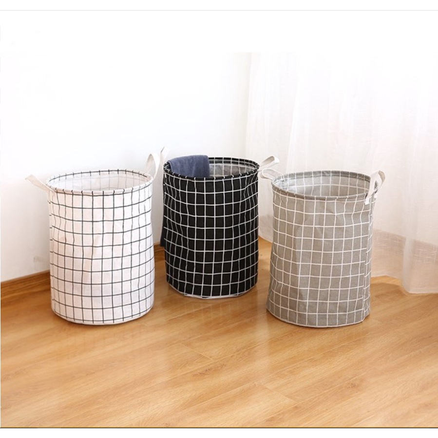 Giỏ vải đựng đồ họa tiết caro gấp gọn chống thấm nước, giỏ vải đựng quần áo, đồ chơi gấp gọn tiện dụng