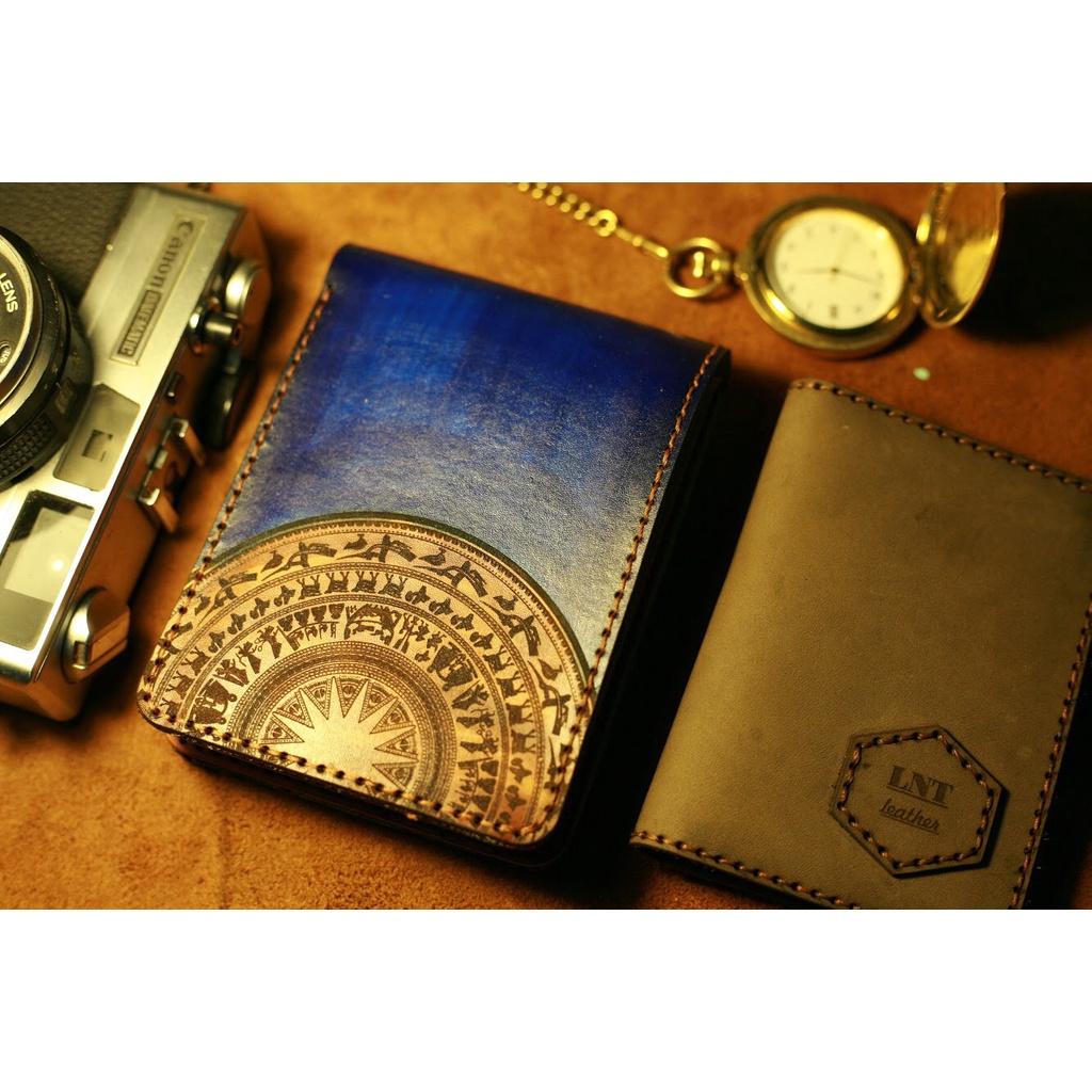 Ví nam da bò RAM Leather Trống Đồng Việt Nam Da Bò Italia Vegtan Xanh Dương