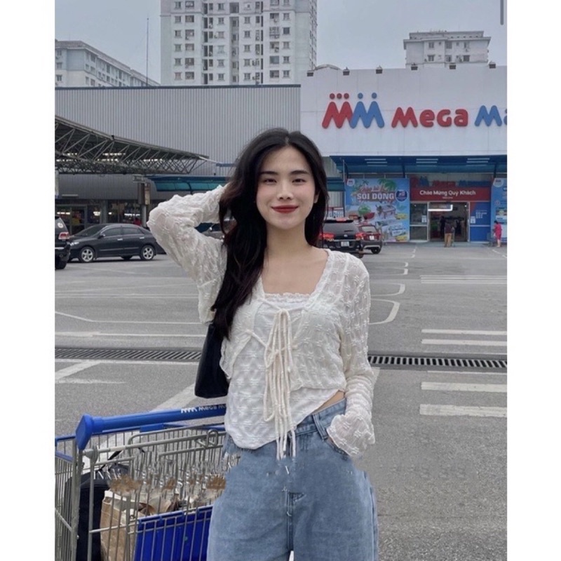 Set áo dây vạt chéo kèm áo cardigan