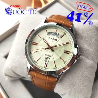 Đồng hồ nam casio 💖freeship💖đồng hồ casio nam mtp-1381l-9avdf mặt vàng dây nâu