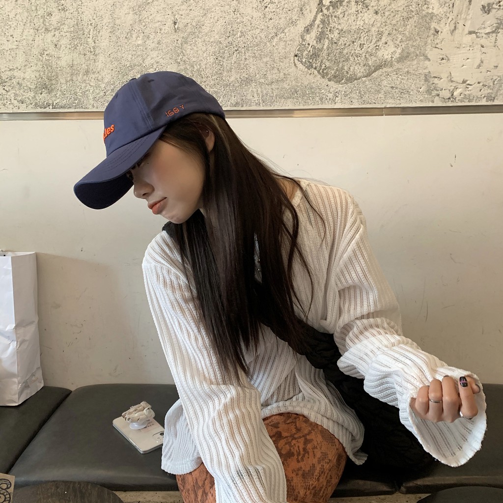 Pickles ~ Mũ Lưỡi Trai Cotton Mềm Màu Trắng Xanh Lam Phong Cách Đường Phố Hàn Quốc