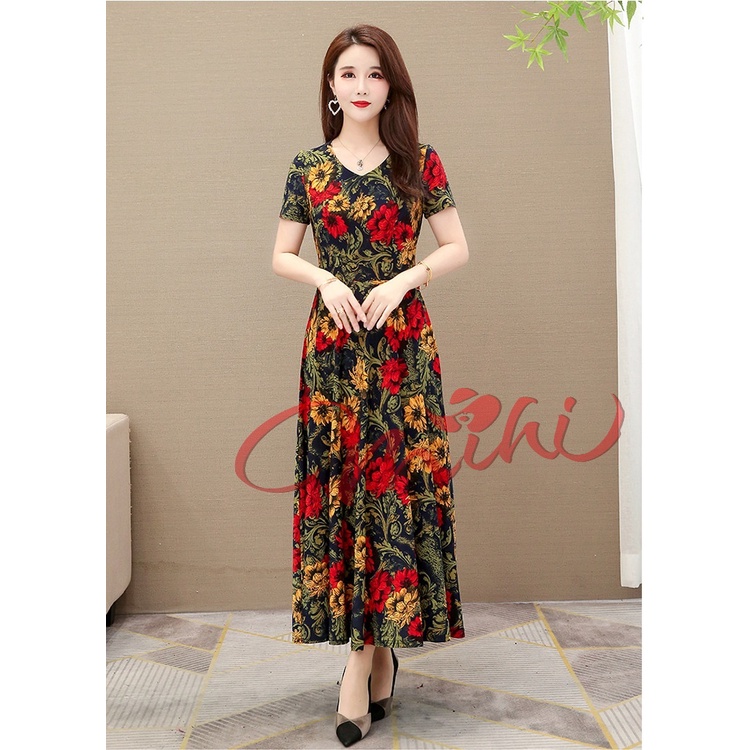 Váy nữ trung niên cho mẹ Họa Tiết V4b - Áo đầm kiểu thời trang cho người lớn tuổi trung tuổi U40 U50 đẹp giá rẻ Bigsize