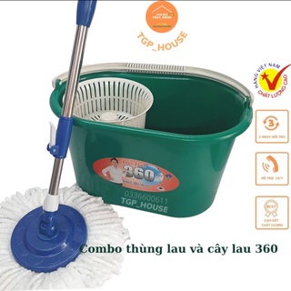 Bộ thùng lau nhà 360 độ với Mâm lau nhà và Lồng vắt bằng Nhựa, Tặng kèm bông lau