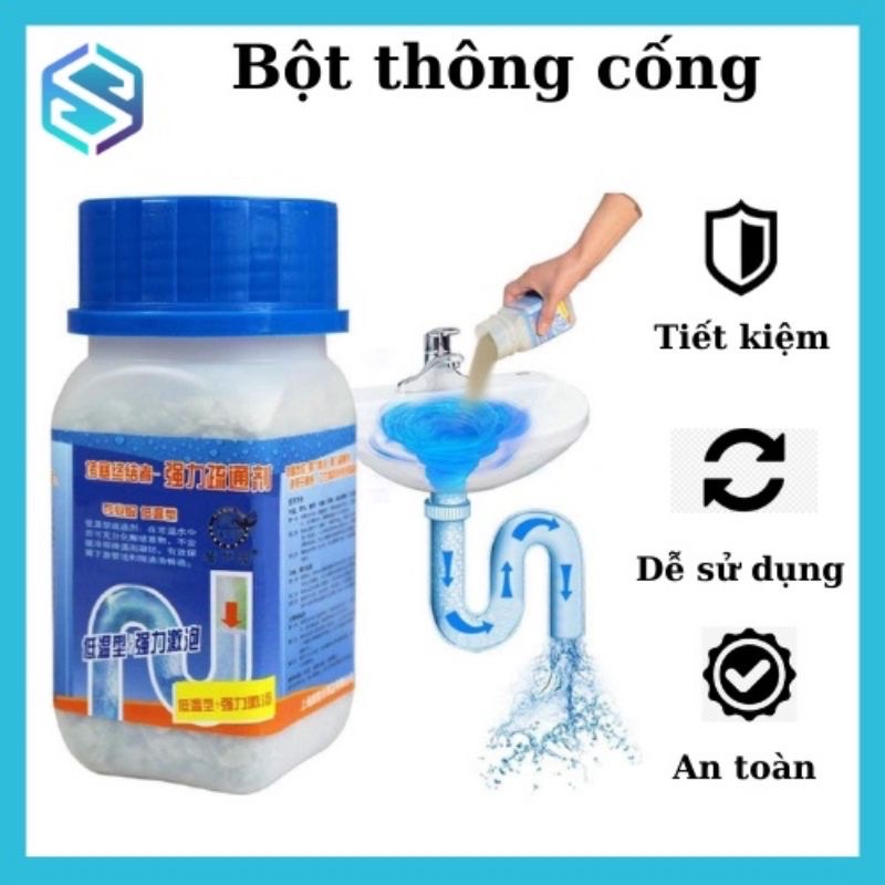 Bột thông tắc cống, đường ống nước, bồn cầu cực mạnh - nắp xanh