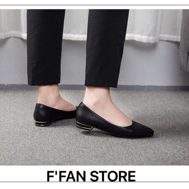 Giày búp bê nữ mũi vuông [da thật] mềm mại, giày bệt công sở bít mũi màu đen big size FFAN STORE