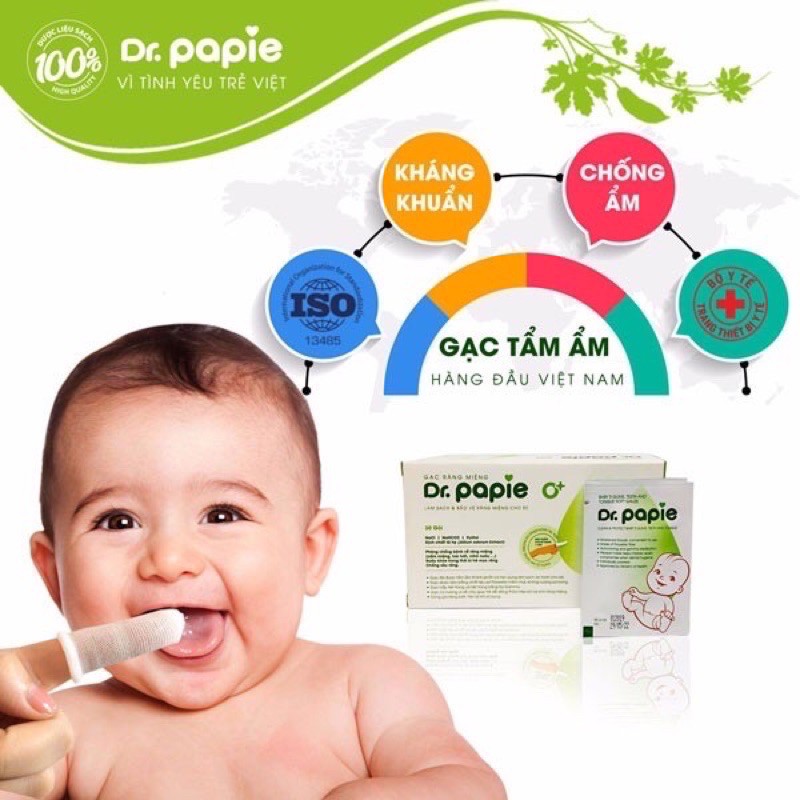Gạc rơ lưỡi Dr Papie vệ sinh răng miệng / Rơ lưỡi Dr Papie cho bé (30 gói)