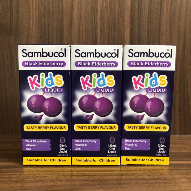 [ Mới] Siro Của Úc bổ sung Vitamin C + Kẽm cho bé Sambucol Black Elderberry Kids Liquid 120ml [ Chính Hãng 100%]