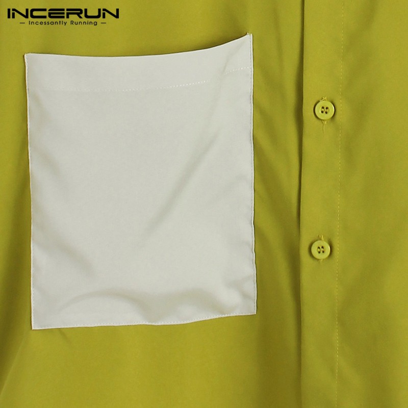 Áo Sơ Mi INCERUN Dài Tay Phối Màu Thời Trang Cho Nam Giới