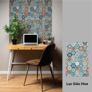 Decal gạch bông UV dán tường Họa tiết tổ ong lục giác màu trơn Kích thước 40x60cm