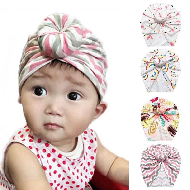 Mũ trùm đầu Turban hoạ tiết hồng hạc phong cách mùa thu cho bé