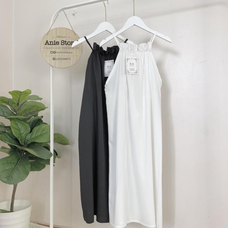Đầm Yếm Nữ 3 Lỗ Khoét Lưng ,🌹KemVintage<FREESHIP>🌹, Váy Yếm Nữ Ngực Bèo Dáng Rộng, Đầm 2 Dây Babydoll 2 Màu TRẮNG ĐEN | BigBuy360 - bigbuy360.vn