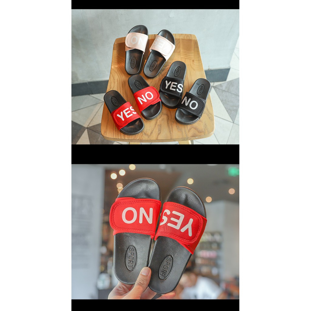 Giày Sandal Khóa Dán In Chữ Yes No Cho Bé