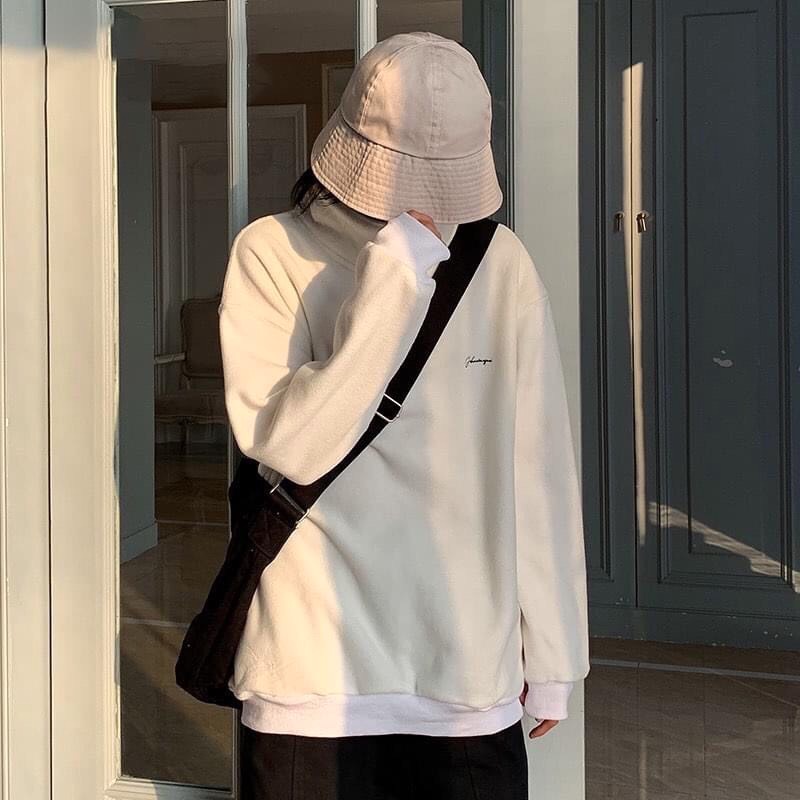 Áo Nỉ Cổ Cao Chữ Nhỏ PEONYB Nữ [FREESHIP] 🌸 Sweater form rộng dài tay, hoodie zip màu trắng thêu đen cá tính Ulzzang 🌸 | BigBuy360 - bigbuy360.vn