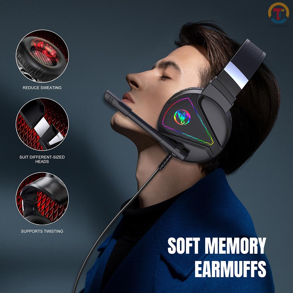 HXSJ F16 Wired Head-mounted Gaming Headset with 50mm Driver Unit Omnidirectional Microphone RGB Light Effect USB+3.5mm Ports
