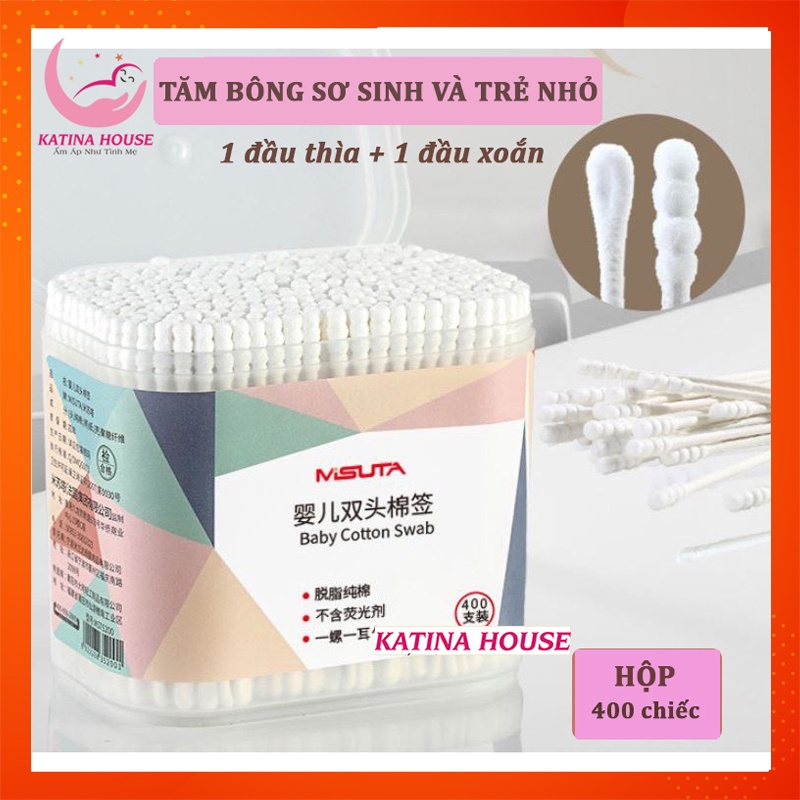 Tăm bông cho trẻ sơ sinh và trẻ nhỏ Misuta, bông tự nhiên an toàn lành tính cho bé