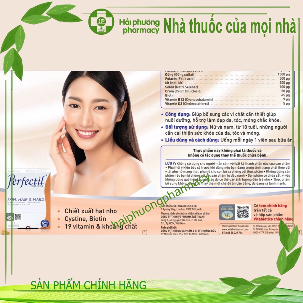 Vitabiotics Perfectil Skin, Hair &amp; Nails - Cung Cấp Dưỡng Chất Giúp Da Sáng, Tóc Mượt &amp; Móng Chắc