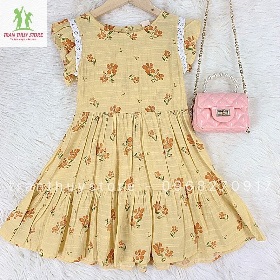 ⚡️FLASH SALE + FREESHIP⚡️ Váy Đầm Hoa Nhí Cho Bé Gái Từ 5-12 Tuổi Phối Tay Hến Viền Ren Xinh Xắn