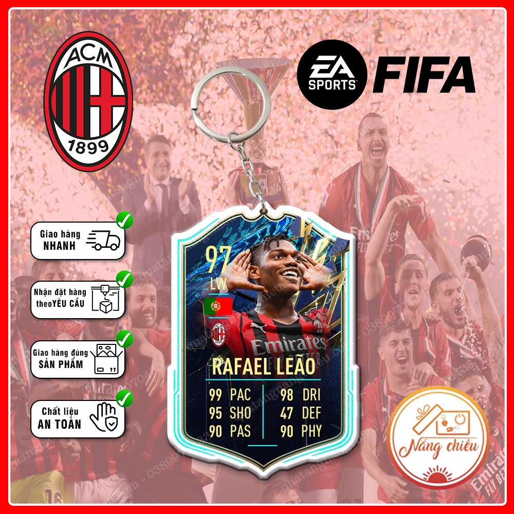 Móc khóa Rafael Leao, CLB bóng đá AC Milan - Dày In Sắc Nét 2 Mặt