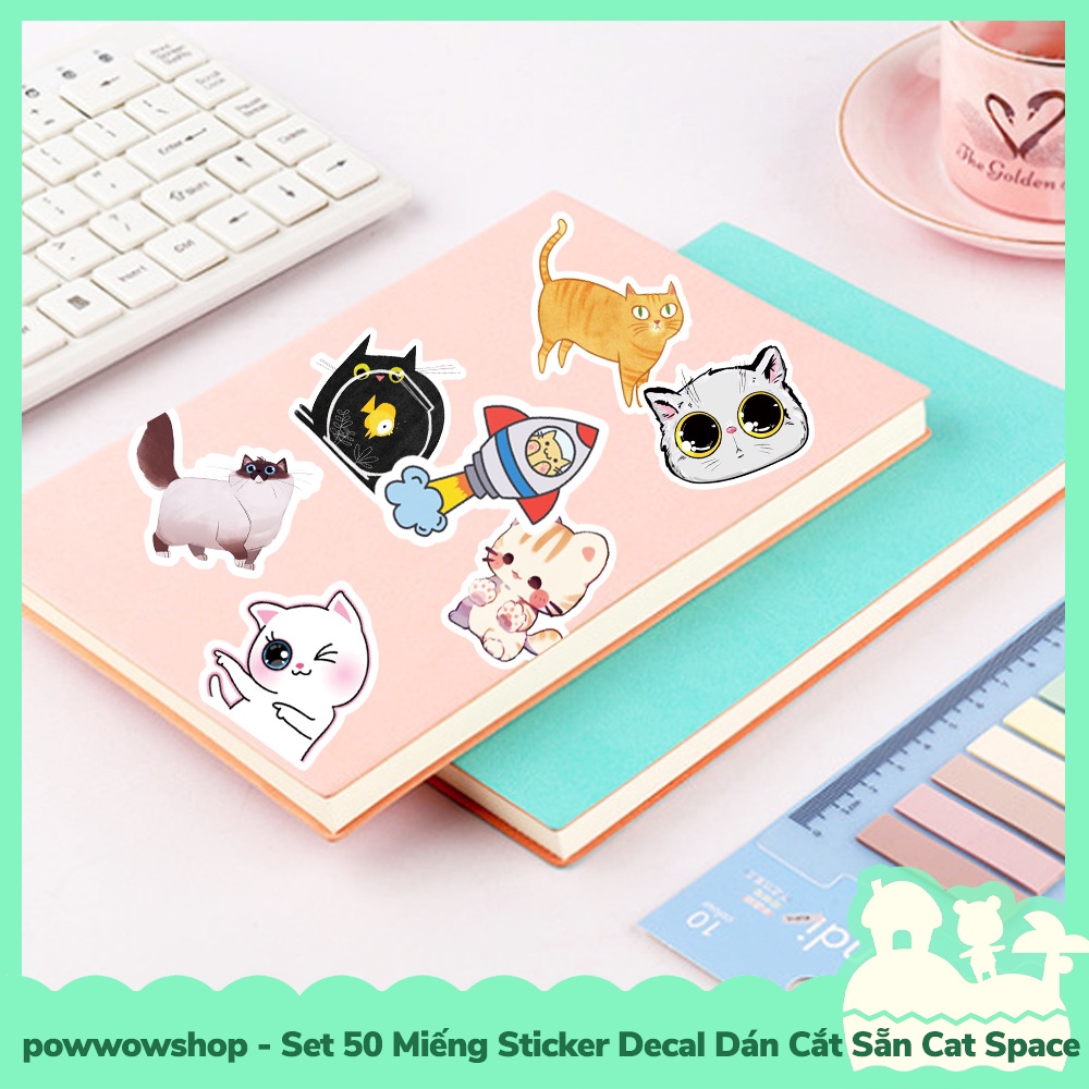 [Sẵn VN - Hỏa Tốc] Set 50 Miếng Sticker Decal Cắt Sẵn DIY Dán Trang Trí Vật Dụng Mẫu Cat Emotion Space Lovely