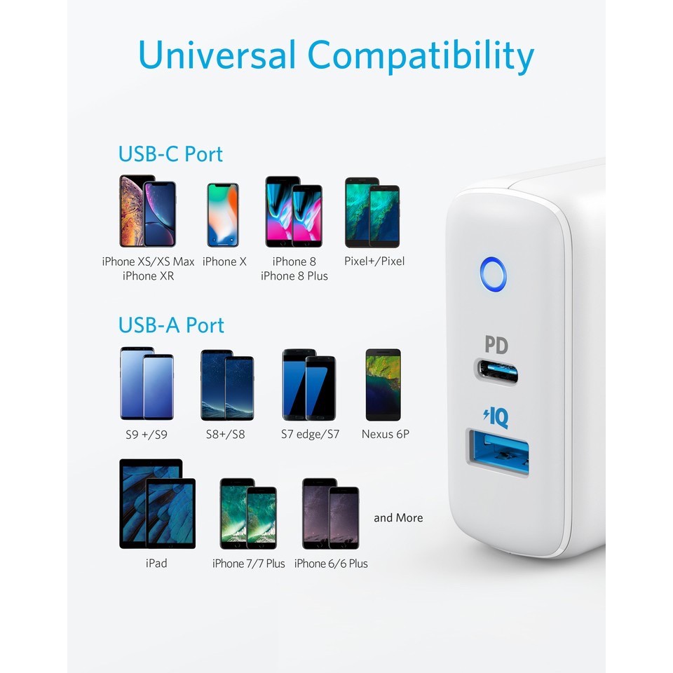 Cốc Sạc Nhanh Anker A2636 35W 2 Cổng iPhone PD 20W+USB-A QC3.0 15W Cho iPhone 12 Pro 11 XS 8P 8 Samsung S10 S20 Vâng