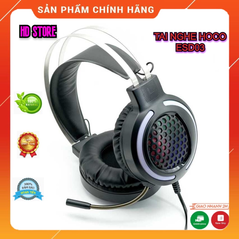 Tai Nghe Headphone Gaming Hoco ESD03 Có Mic Đàm Thoại, Kết Hợp Đèn LED Siêu Đẹp - Bảo Hành 12 Tháng.