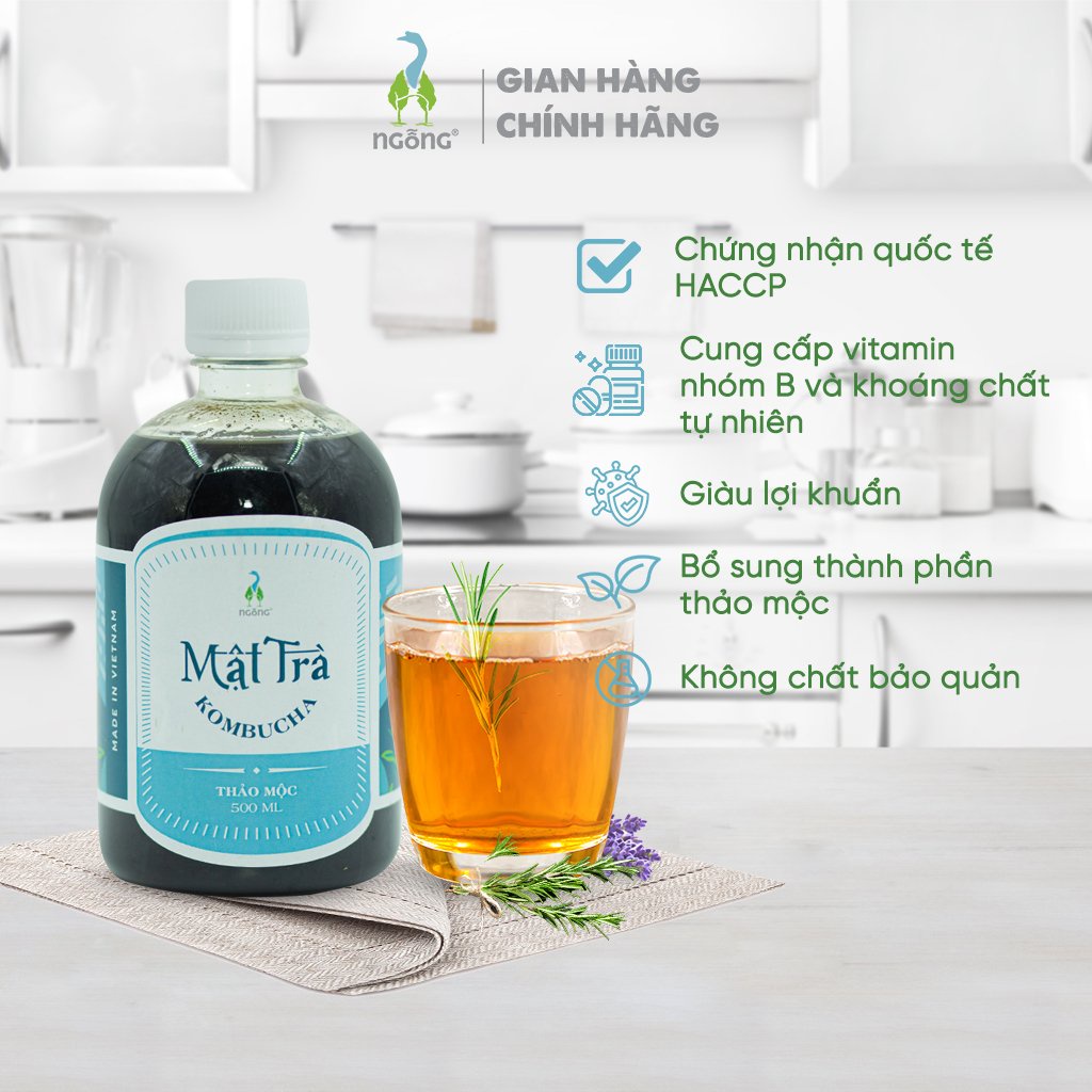 Mật trà Kombucha Thảo mộc - Thức uống lên men bổ sung lợi khuẩn, ngọt tự nhiên không đường tinh luyện (100ml & 500ml)