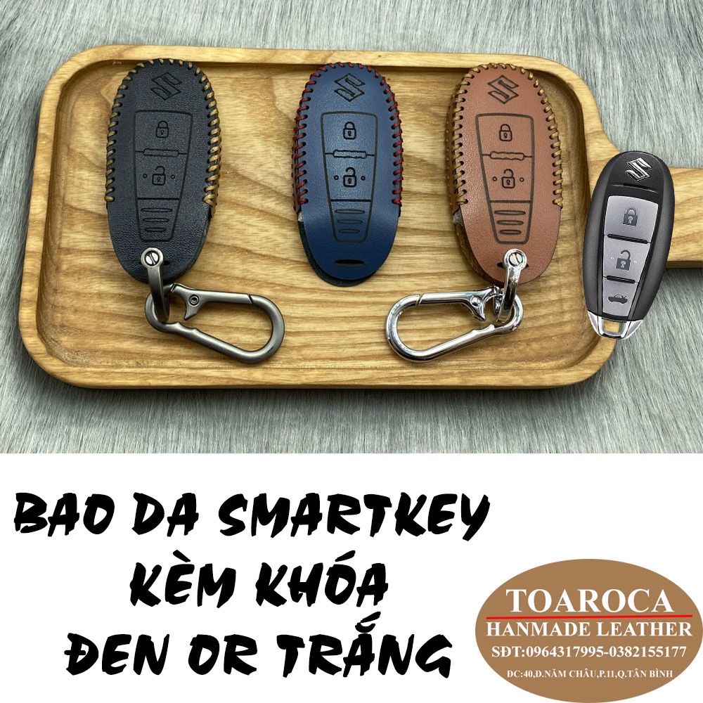 Bao da chìa khoá smartkey ô tô Suzuki Ertiga 2018,Swift, Ciaz,Vitara loại nút nhọn 2 nút handmade da bò thật Toaroca