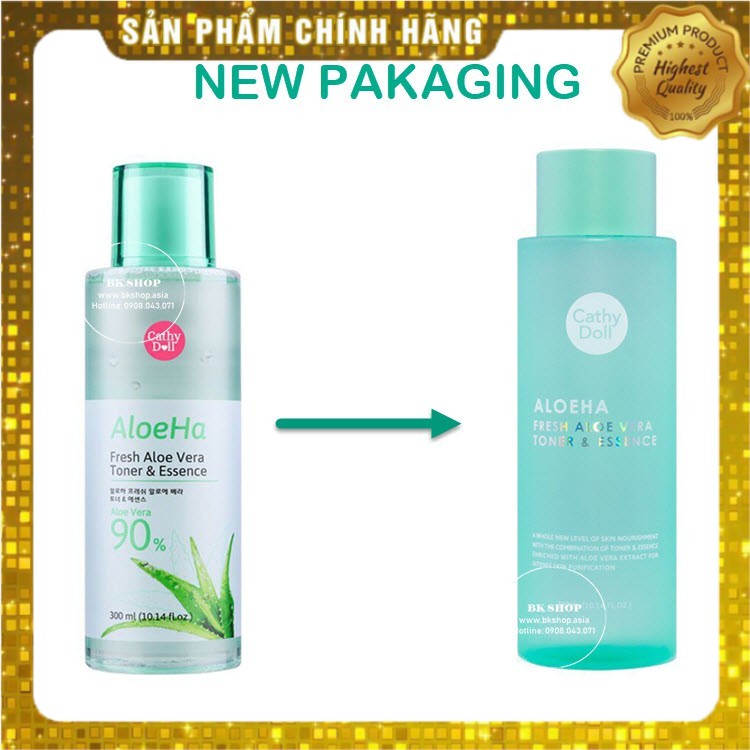 Nước hoa hồng lô hội tươi Cathy Doll AloeHa Fresh Aloe Vera Toner & Essence 300ml cân bằng và cấp ẩm cho da | BigBuy360 - bigbuy360.vn