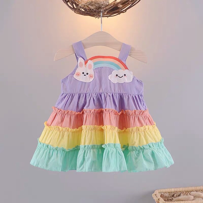 Váy 7 sắc cầu vồng   cho bé mẫu hot nhất( kèm ảnh thật )