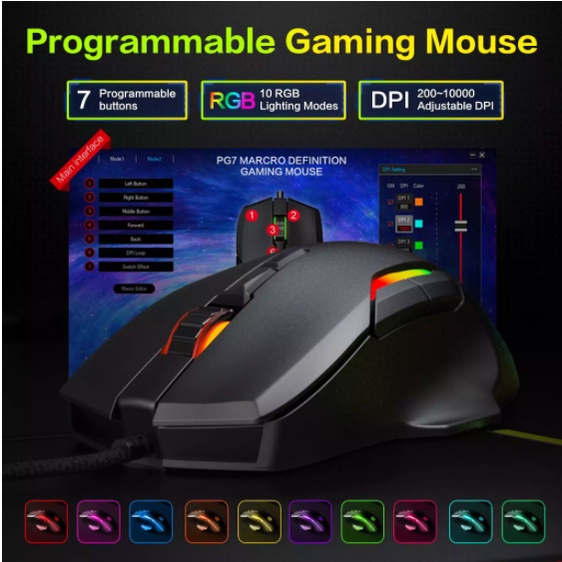 Chuột Chơi Game INPHIC PG7 - 7 Nút Điều Chỉnh Tuổi Thọ 10 Triệu Lần Nhấn Tích Hợp LED RGB Siêu Đẹp - Chính Hãng