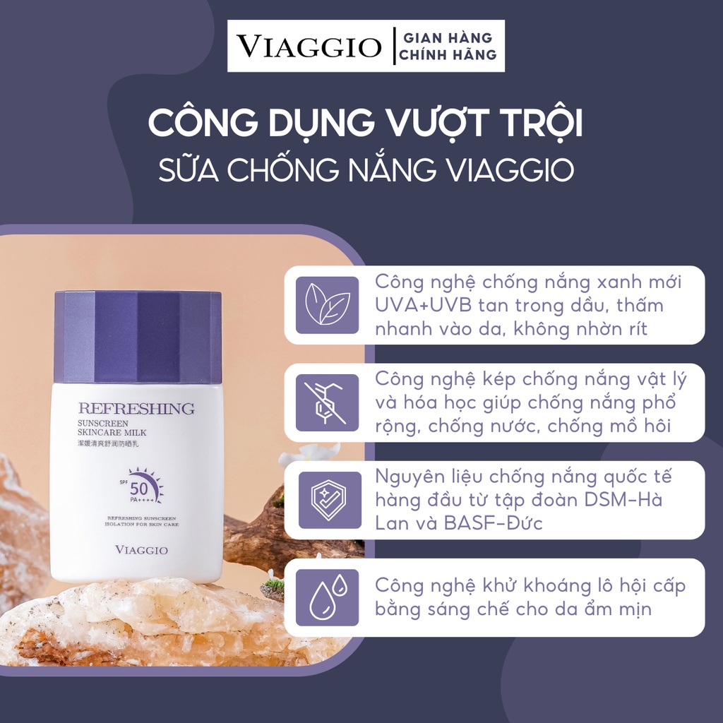 Combo Sữa Chống Nắng Và Xịt Nâng Tone Chống Tia UVA UVB SPF50 PA++++ VIAGGIO 150ml