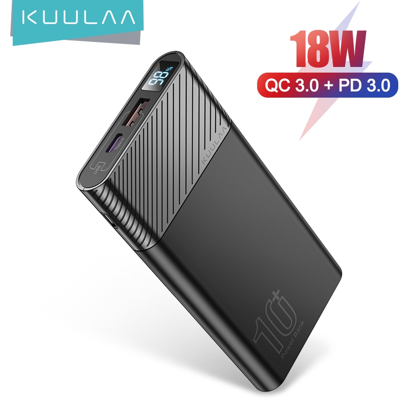 KUULAA Mobile Power Bank With Digital Display Kl-Yd11 18w Qc3.0 10000mah Pd Fast Charging Backup Battery