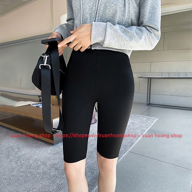 Quần Legging Nữ Tập Gym Yoga Biker Thể Dục Lửng Ngắn Chất Liệu Lanh Mát, Co Giãn Cạp Cao