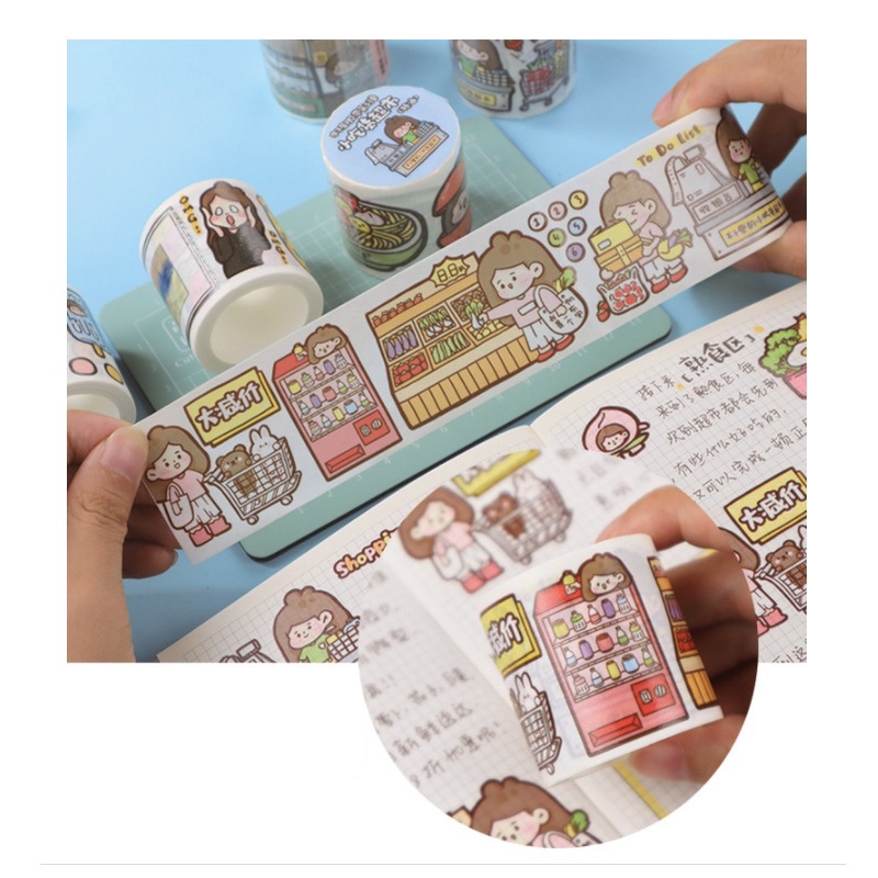 Băng keo Washi tape Cô gái tóc nâu - 8 Style