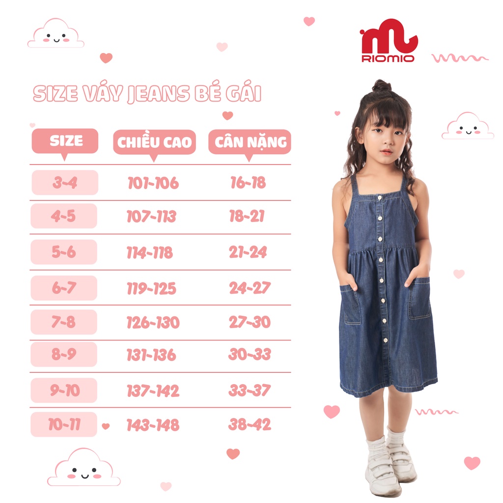 Váy jean bé gái 2 dây dáng suông RIOMIO 100% cotton USA cao cấp 3,4,5,6,7,8,9,10,11 tuổi đầmcho bé - RO215