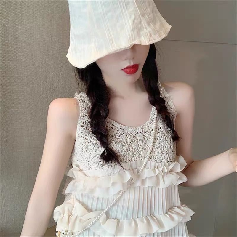 Áo Không Tay Phối Bèo Nhún Dáng Rộng Thời Trang Cho Nữ