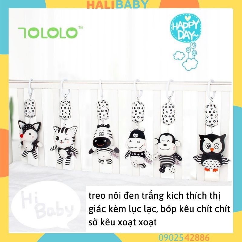 Treo nôi đen trắng kích thích thị giác lục lạc cho bé thú bông bóp kêu chít chít HALIBABY TN11