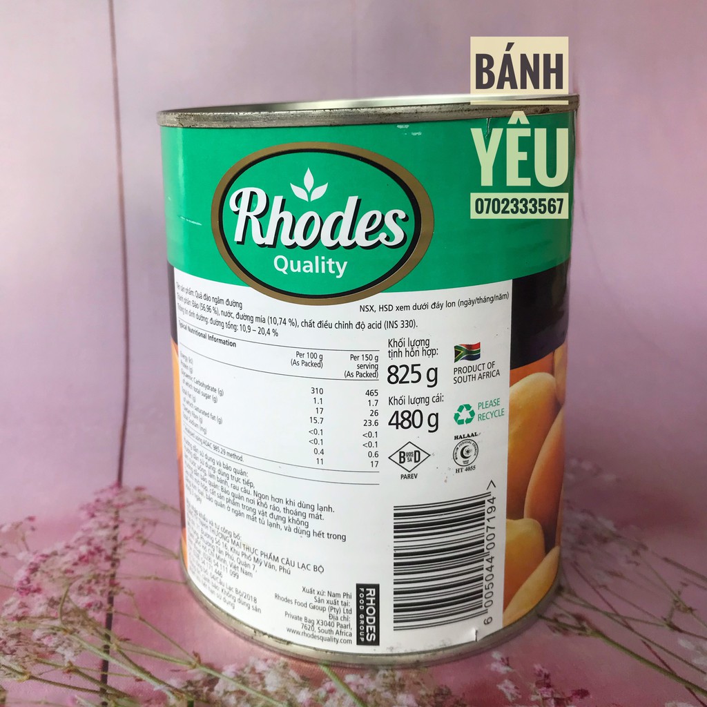 ĐÀO HỘP NGÂM GIÒN NGỌT RHODES 825g