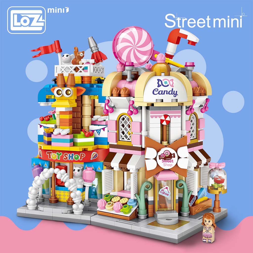 Bộ đồ chơi khối lắp ghép mô hình cửa hàng đường phố mini cho trẻ em