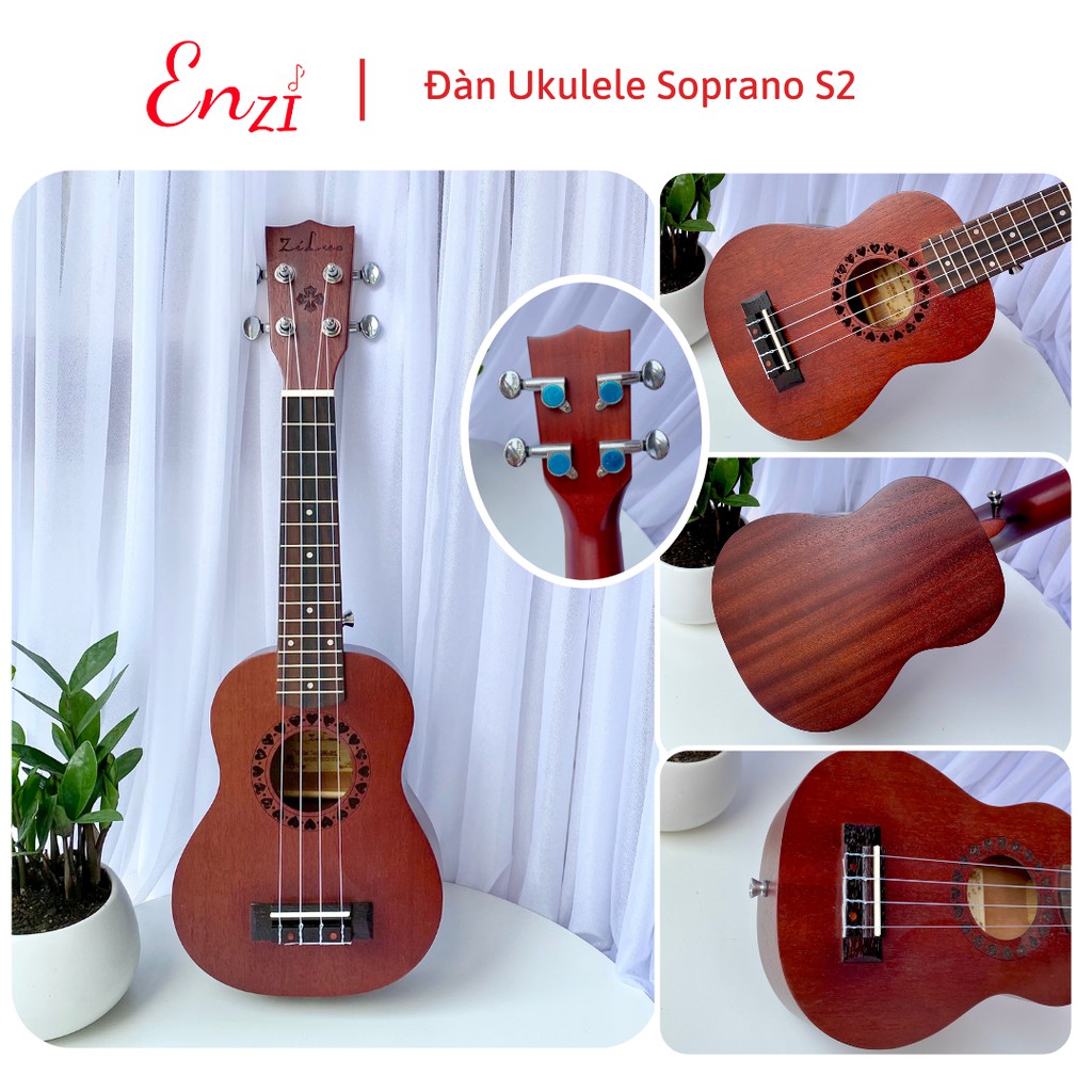 Đàn ukulele soprano gỗ mộc size 21 inch giá rẻ Tặng Giáo Trình phụ kiện Enzi