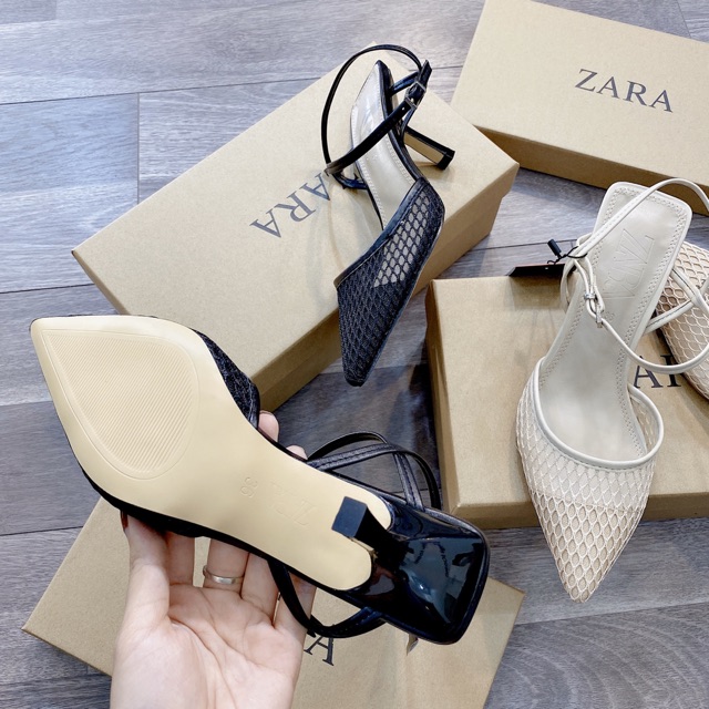 Giày lưới zara gót 5p đen kem(chat trước check size nhé