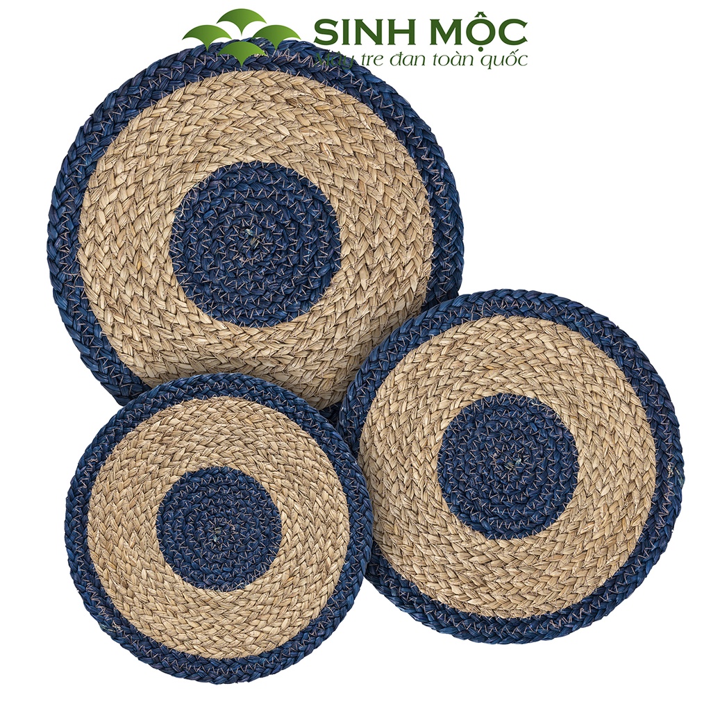 Đĩa cói lót bàn ăn xanh dương, tấm lót decor chụp ảnh, lót ly, lót cốc Sinh Mộc - M2004