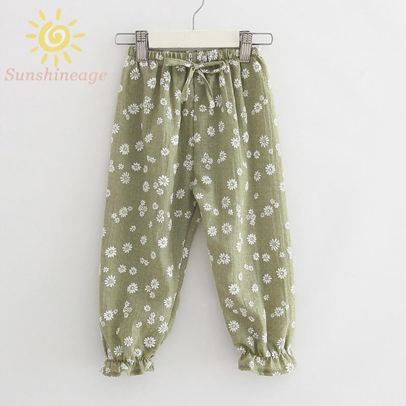 Quần Cotton Ống Rộng Lưng Thun Cột Dây Thời Trang Mùa Hè Cho Bé Gái