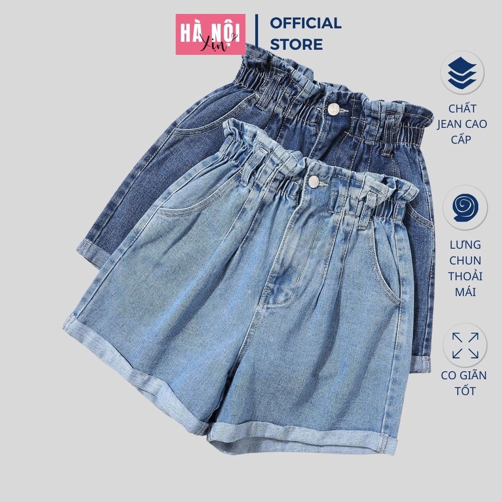 Quần Short Jeans nữ cạp chun, quần short jeans lưng thun tạo cảm giác thoải mái trẻ trung