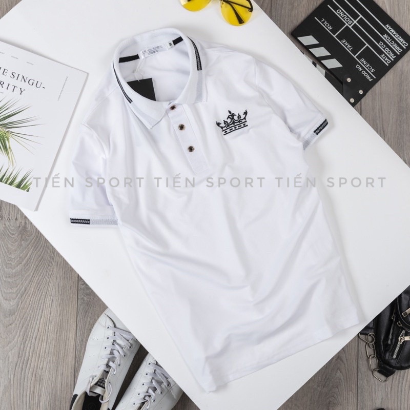 ÁO Thun Nam cổ Bẻ - Áo Cổ bẻ thêu lôgô vải cotton gai