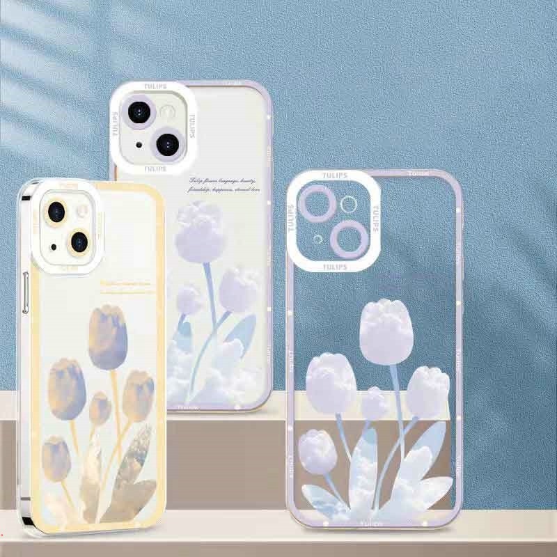 Ốp Điện Thoại Silicon Dẻo Trong Suốt Họa Tiết Hoa Tulip Thời Trang Cho IPhone 13 12 11 Pro MAX X XR XS MAX 8 7 6 Plus